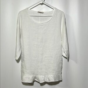 Lungo L'Arno Elegant White Linen Women's 3/4 sleeve Top Sz M